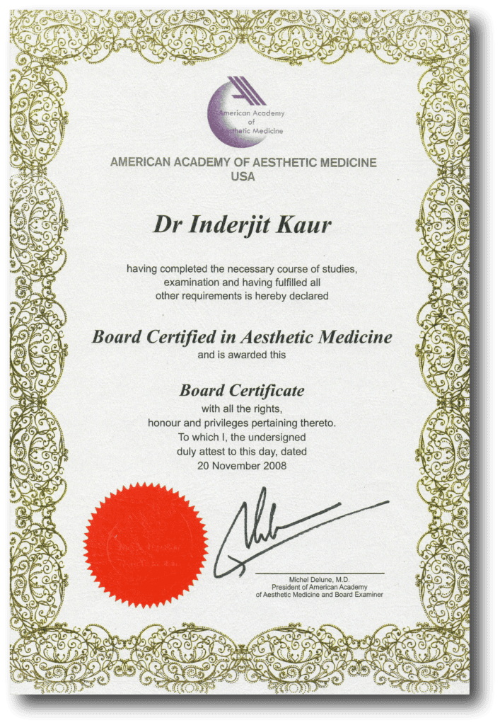 Hair Transplant Accredition Certificates of Dr Inder