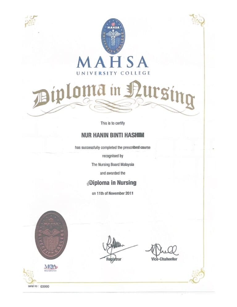 NUR HANIN DIPLOMA IN NURSING