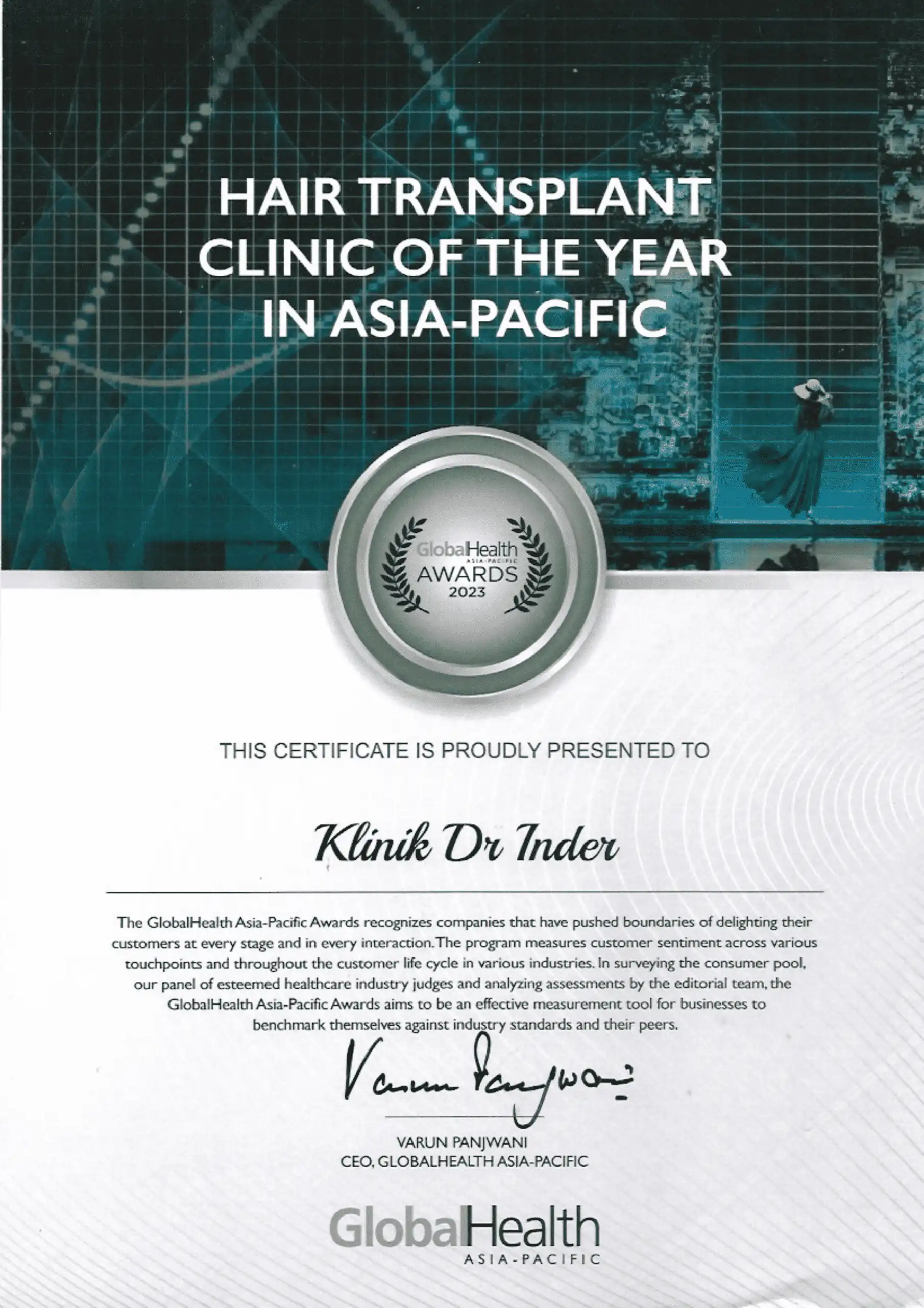 GLOBAL HEALTH AWARD 2023 - HAIR TRANSPLANT CLINIC OF THE YEAR IN ASIA PACIFIC