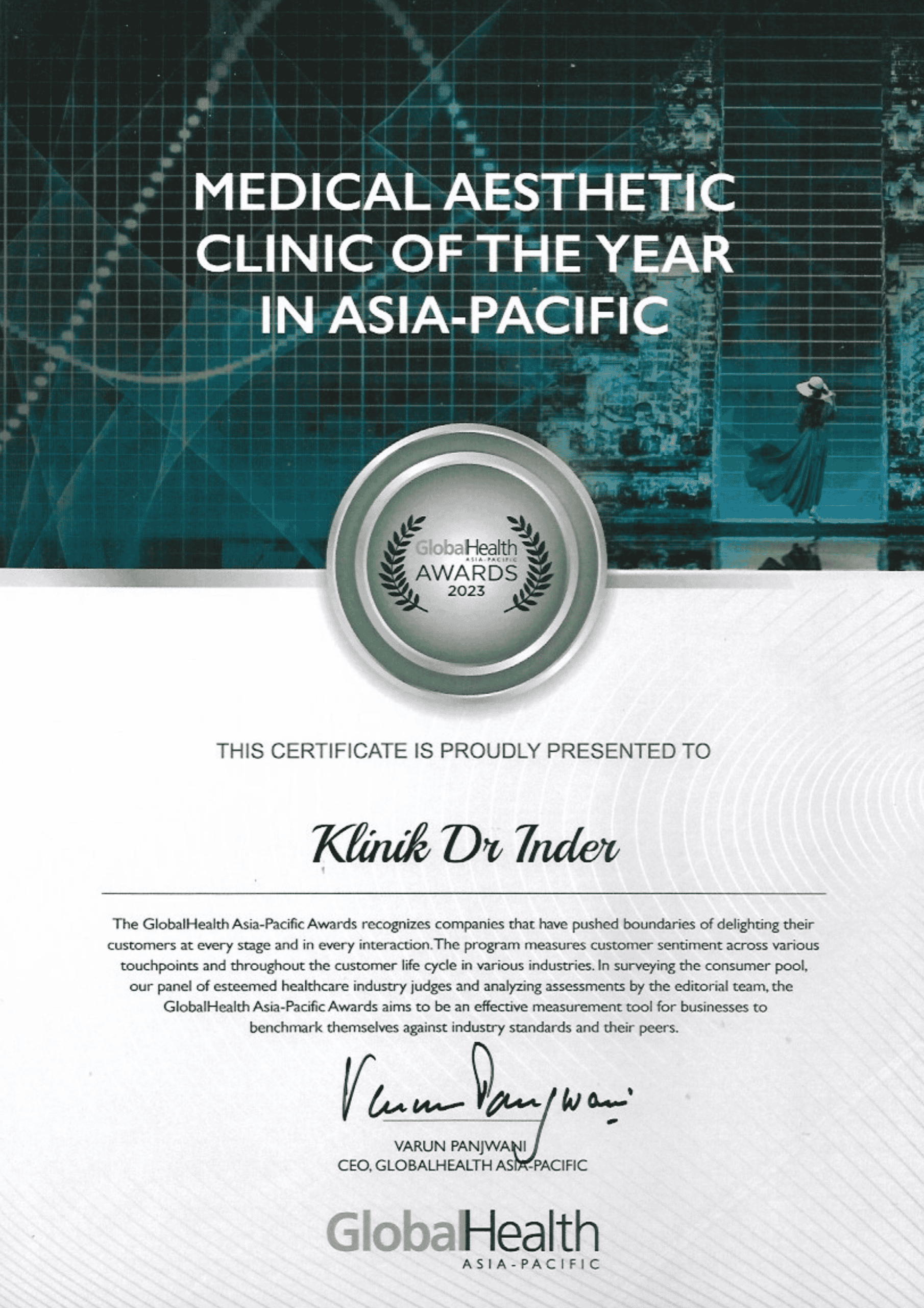 GLOBAL HEALTH AWARD 2023 - MEDICAL AESTHETIC CLINIC OF THE YEAR IN ASIA PACIFIC