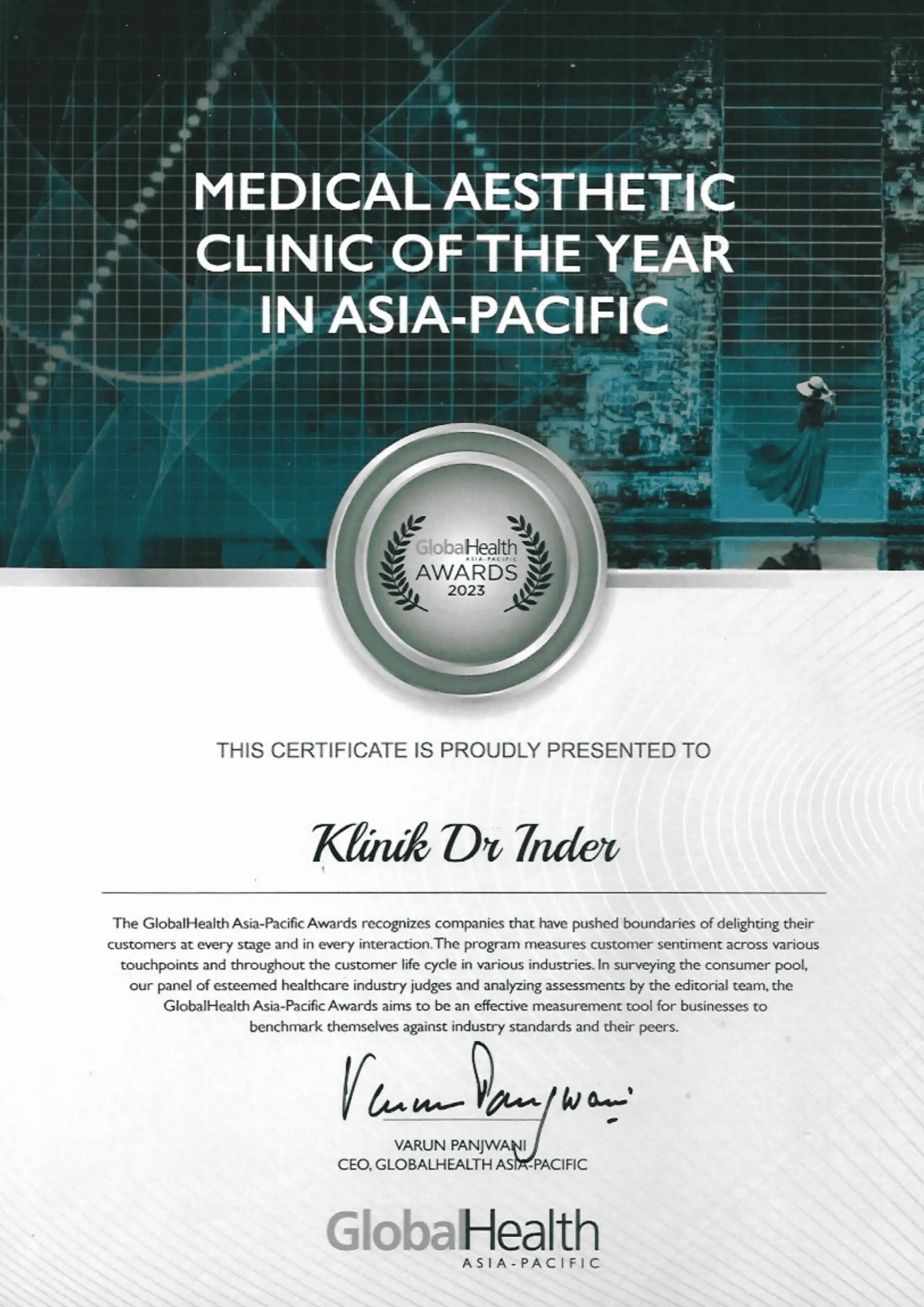 GLOBAL HEALTH AWARD 2023 - MEDICAL AESTHETIC CLINIC OF THE YEAR IN ASIA PACIFIC