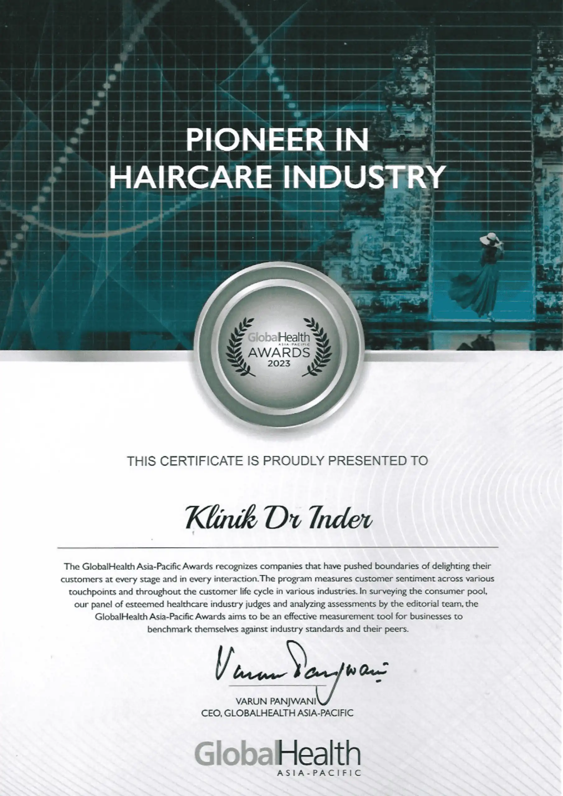 GLOBAL HEALTH AWARD 2023 - PIONEER IN HAIRCARE INDUSTRY