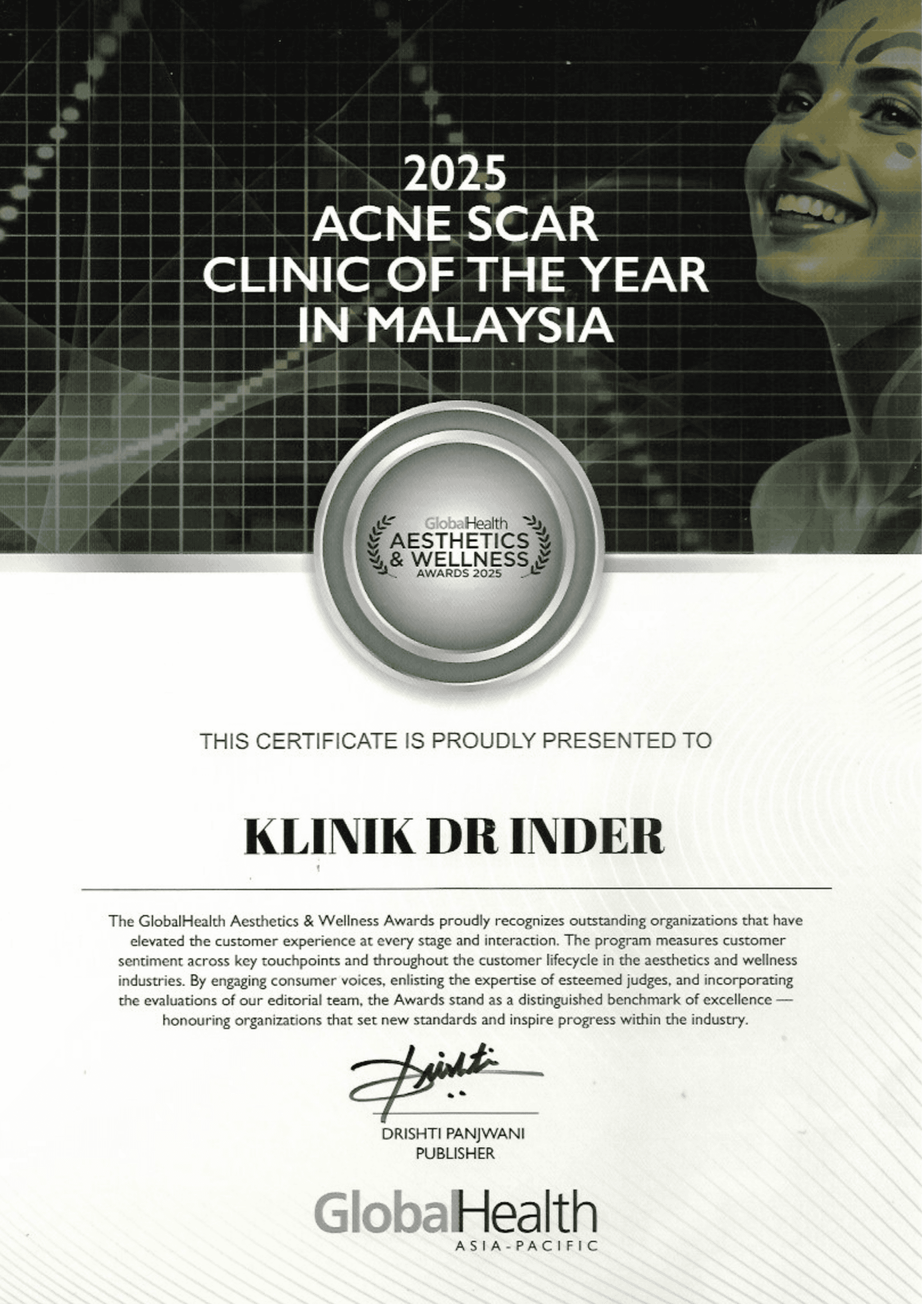 GLOBAL HEALTH AWARD 2025 - 2025 ACNE SCAR CLINIC OF THE YEAR IN MALAYSIA