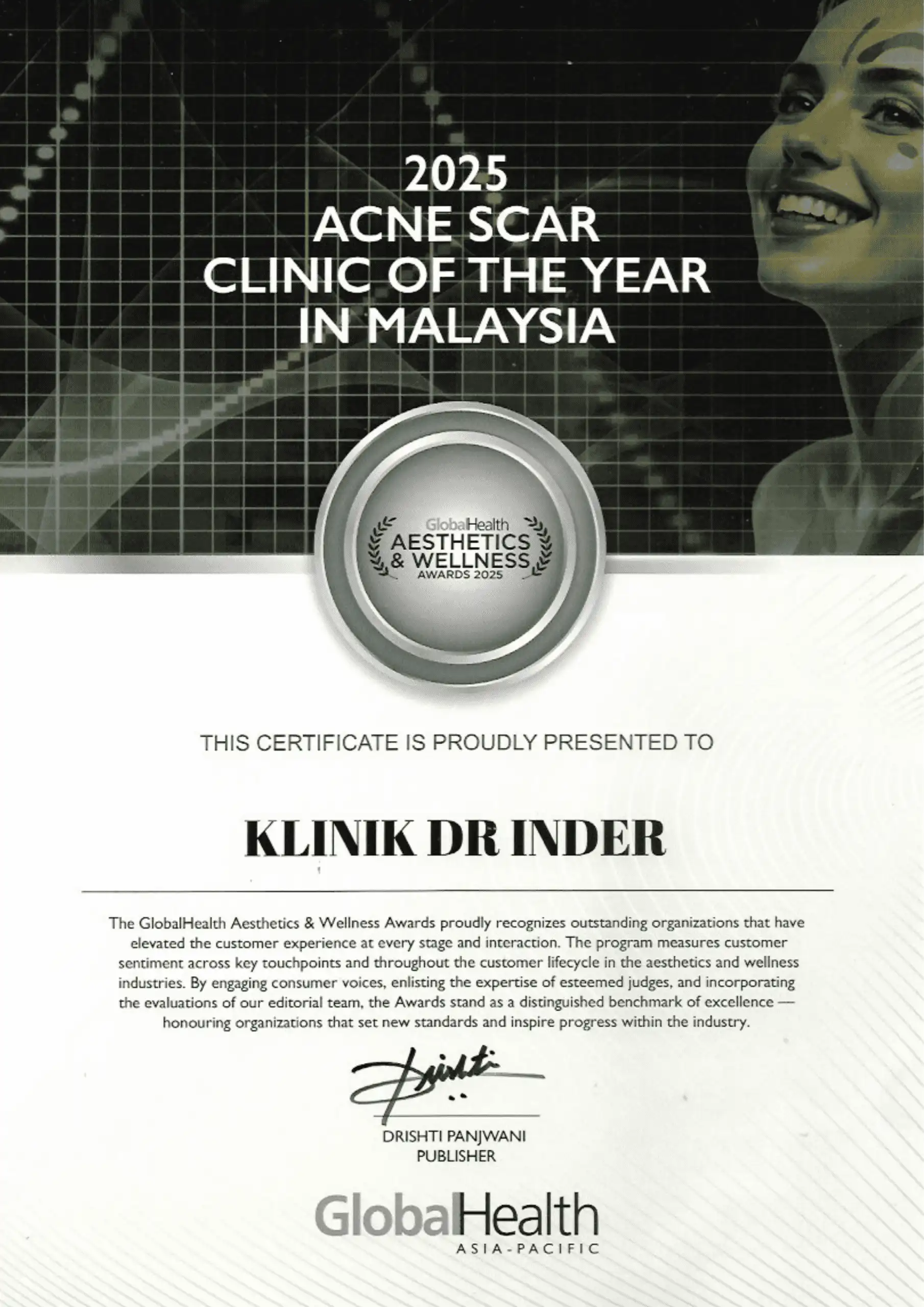 GLOBAL HEALTH AWARD 2025 - 2025 ACNE SCAR CLINIC OF THE YEAR IN MALAYSIA